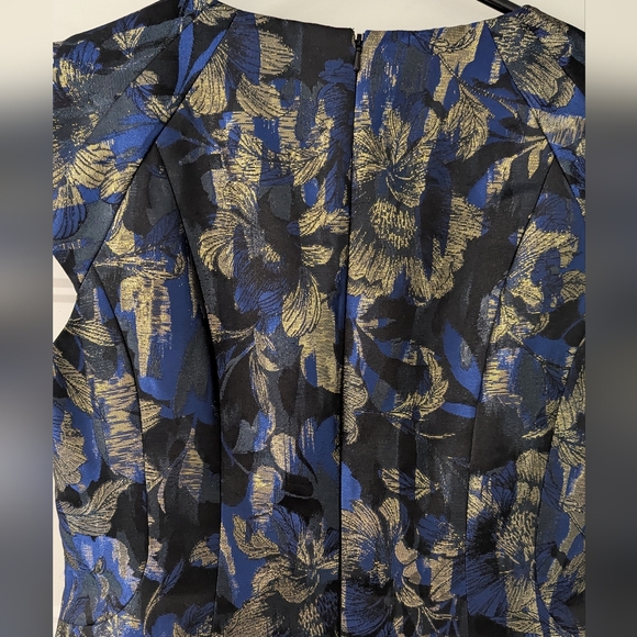 Karen Millen Blue Gold Floral Jacquard Cocktail Dress Size 10 Party Dress - Picture 6 of 8